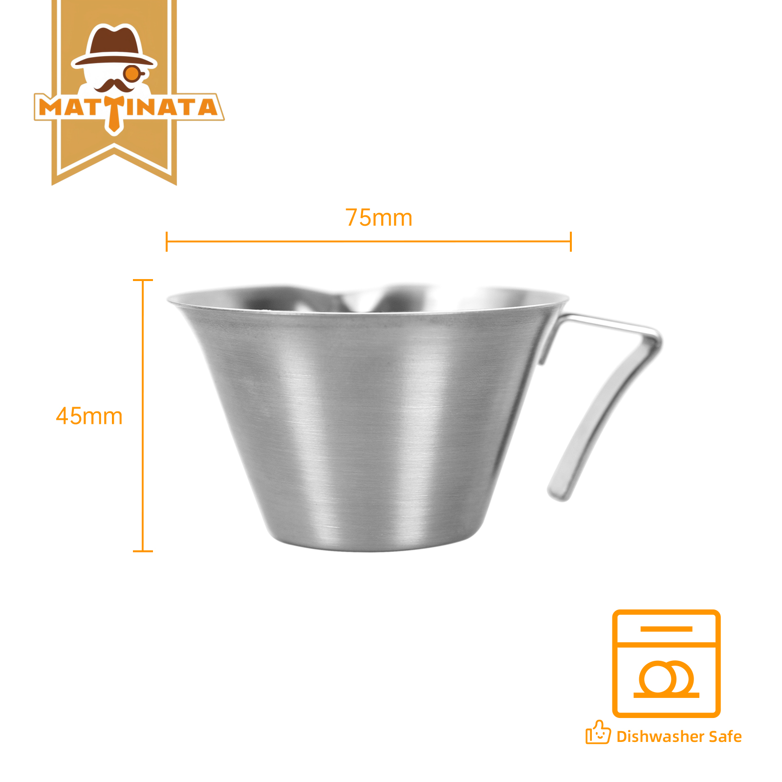 MAttinata Espresso Measuring Cups with Spout, Single & Double Espresso Shot Pour Cups with Handle Scale, Metal Cup with V-Shaped Mouth, Stainless Steel, 3.4OZ/100ML