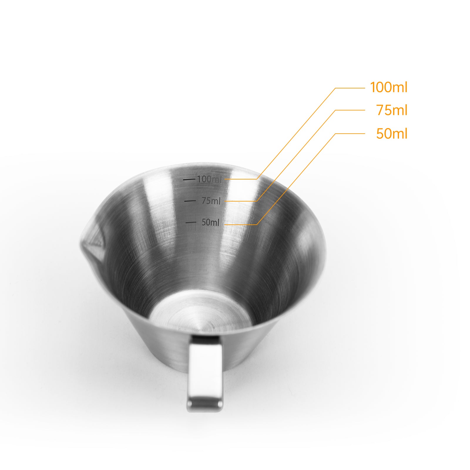 MAttinata Espresso Measuring Cups with Spout, Single & Double Espresso Shot Pour Cups with Handle Scale, Metal Cup with V-Shaped Mouth, Stainless Steel, 3.4OZ/100ML